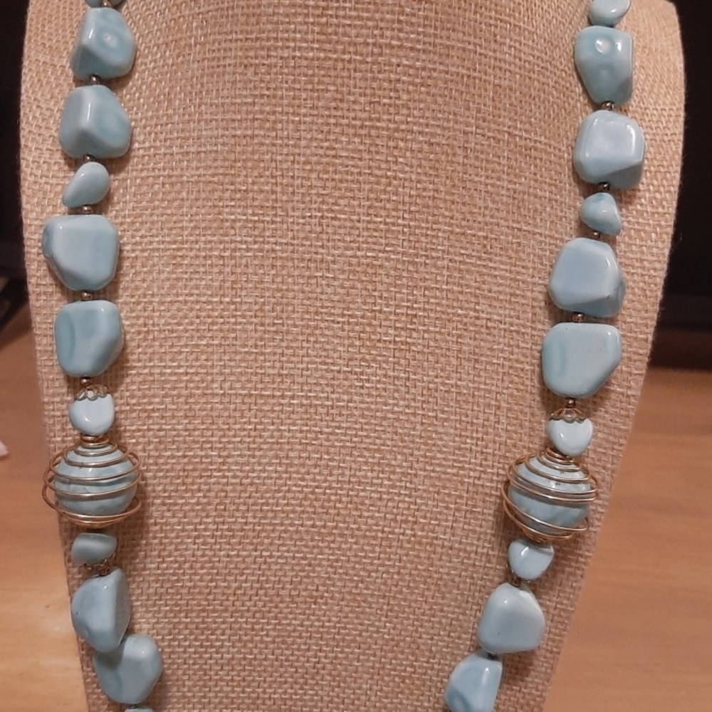 Handcrafted Light Blue Stone Strand Necklace - Elegant Women’s Jewelry